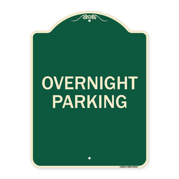 Signmission Designer Series Overnight Parking, Green & Tan Heavy-Gauge Aluminum Sign, 24" x 18", G-1824-23514 A-DES-G-1824-23514 - main